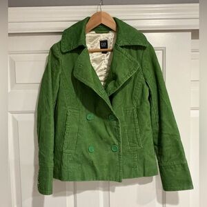 GAP Women's Corduroy Green Double Breasted Pea Coat S